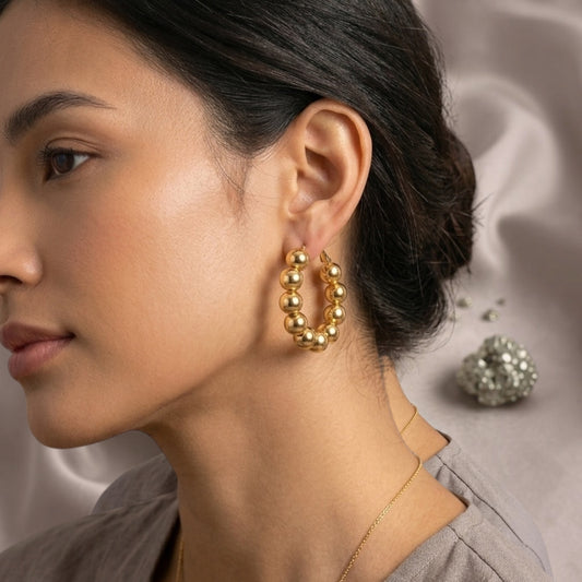 OVAL BEADED Gold Hoops