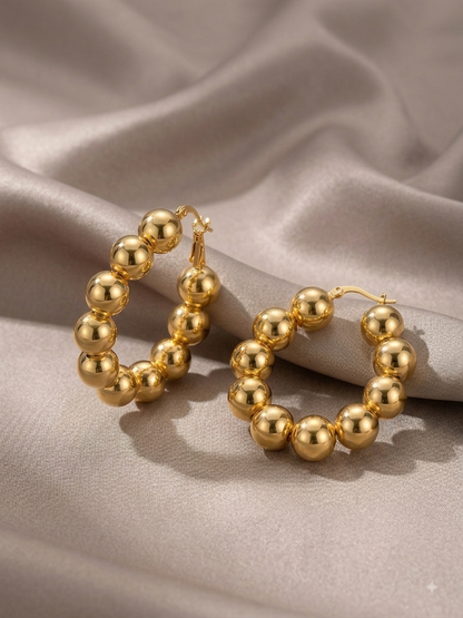 OVAL BEADED Gold Hoops