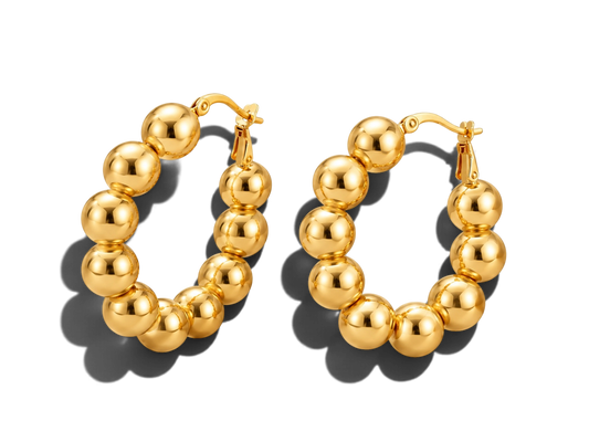 OVAL BEADED Gold Hoops